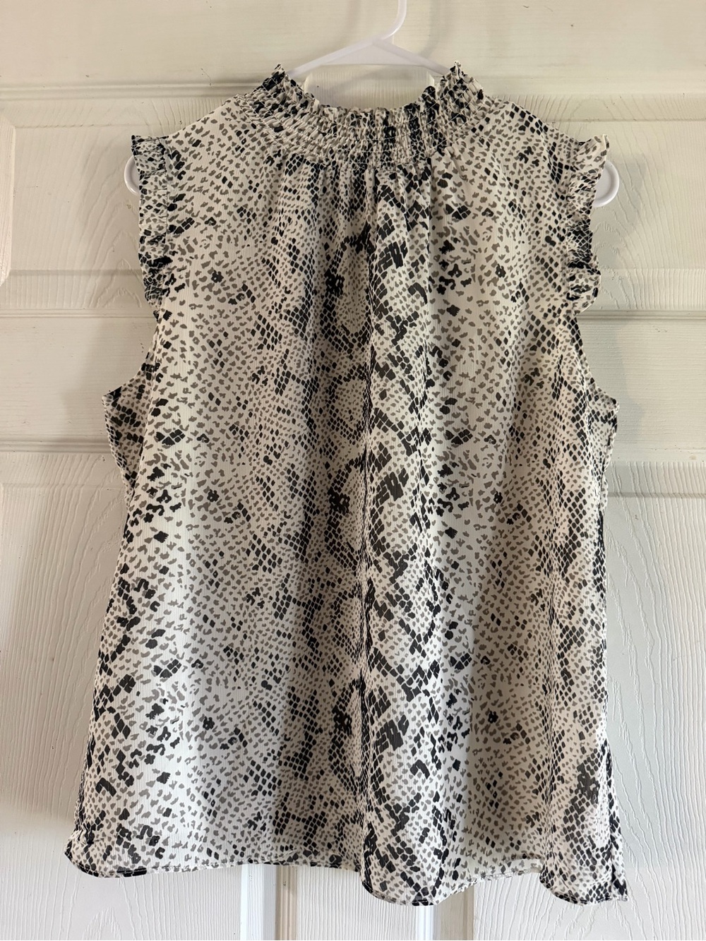 J. Crew Black and White Snake-Print Ruffle Mock-Neck Camisole